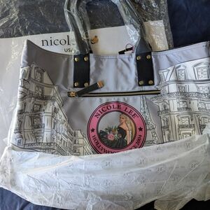 Nicole Lee Gray and Pink Cityscape Tote